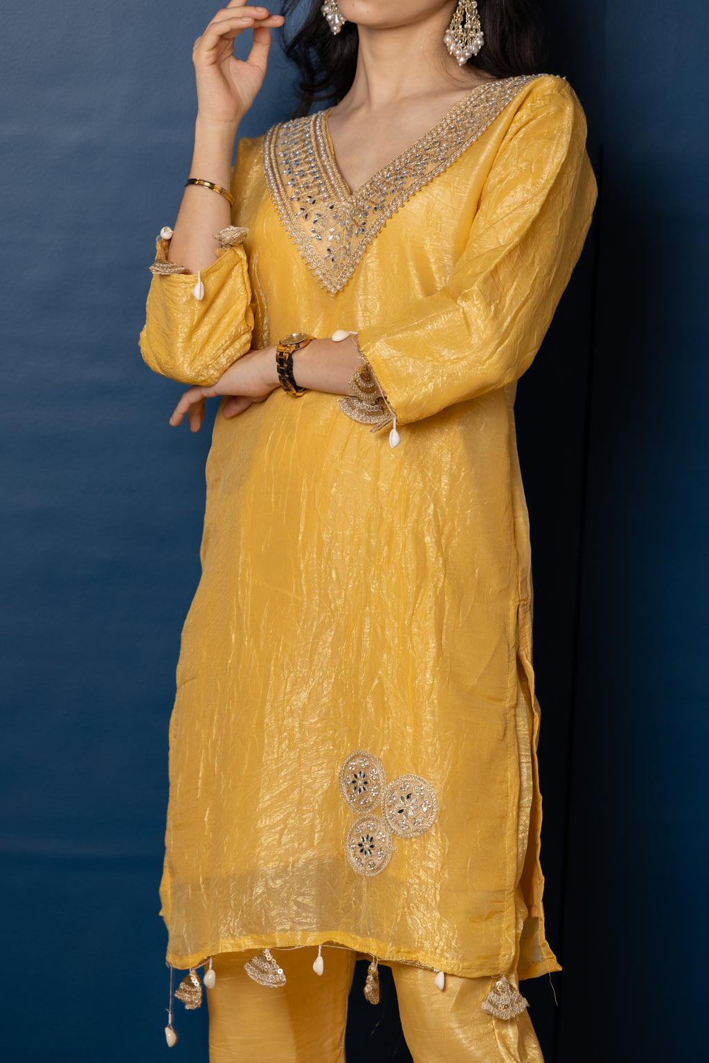 Haya – Yellow Fendi Crush Mirror-Work