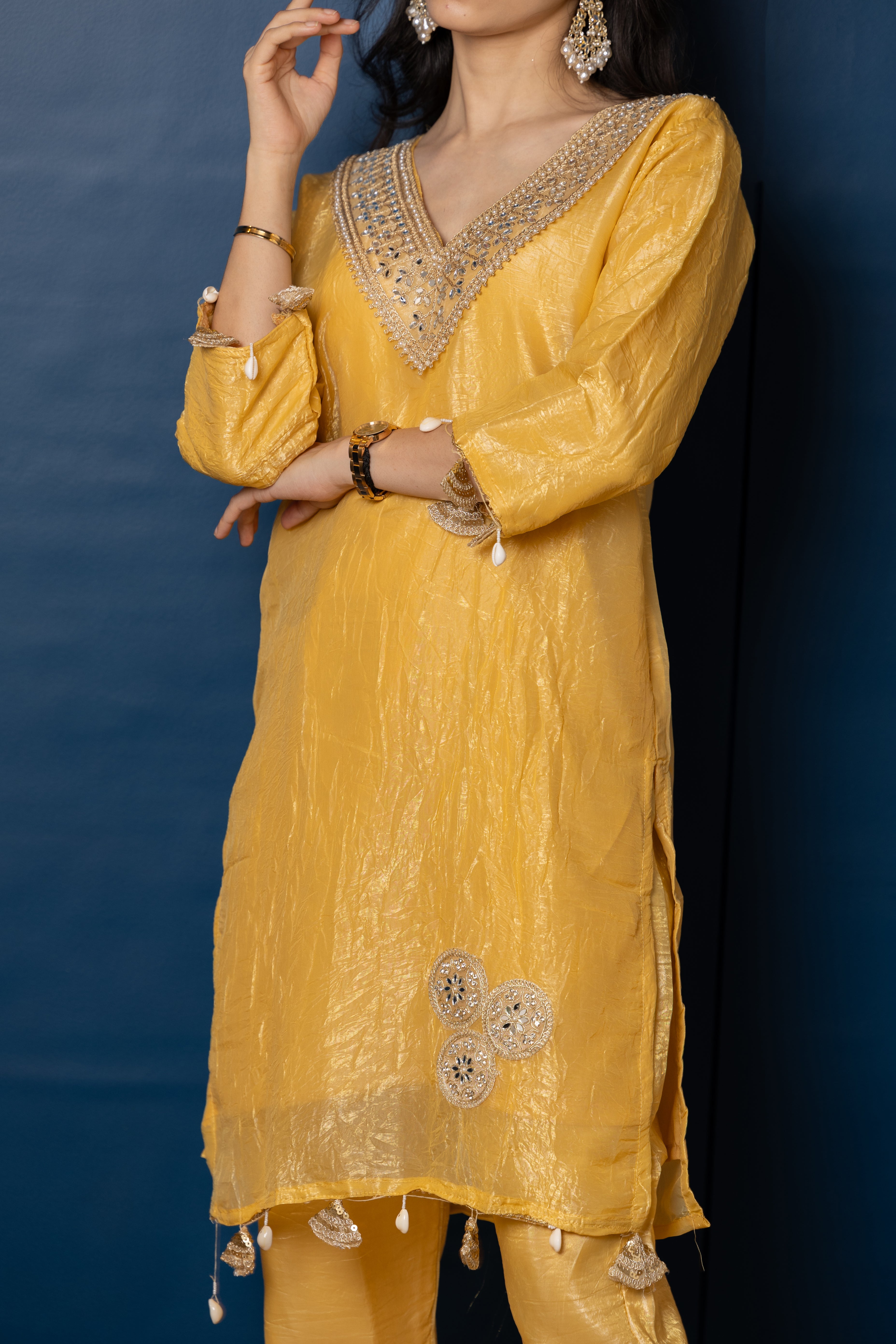 Haya – Yellow Fendi Crush Mirror-Work