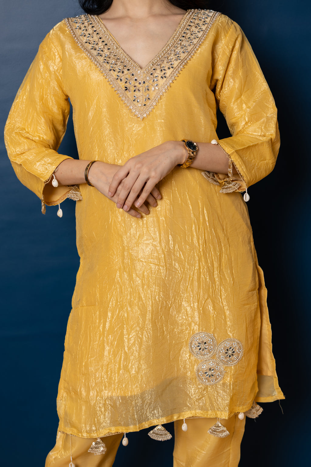 Haya – Yellow Fendi Crush Mirror-Work