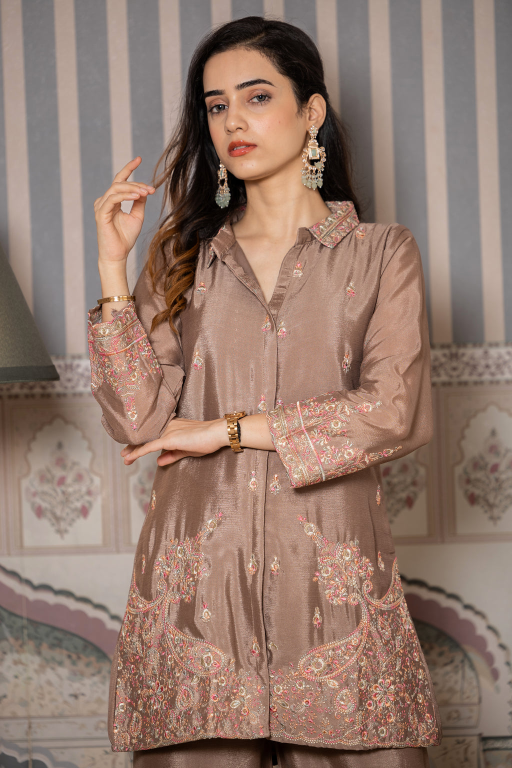 Mallikah – Brown Chinnon Silk Embroidered
