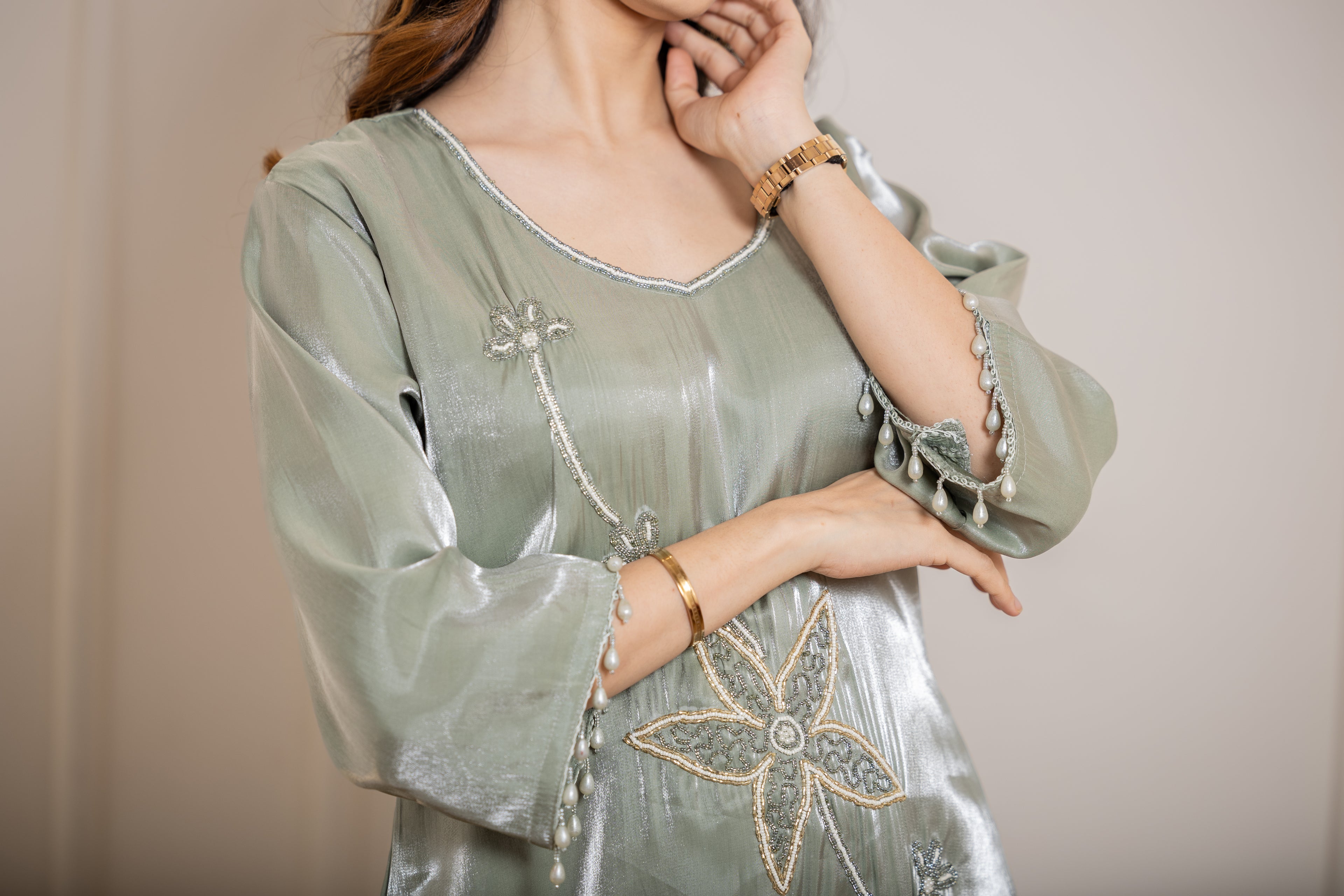 Zohra - Deep Green Burberry Silk Motif