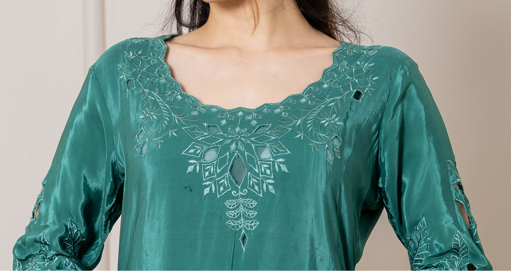 Husna – Emerald Natural Silk Cutwork