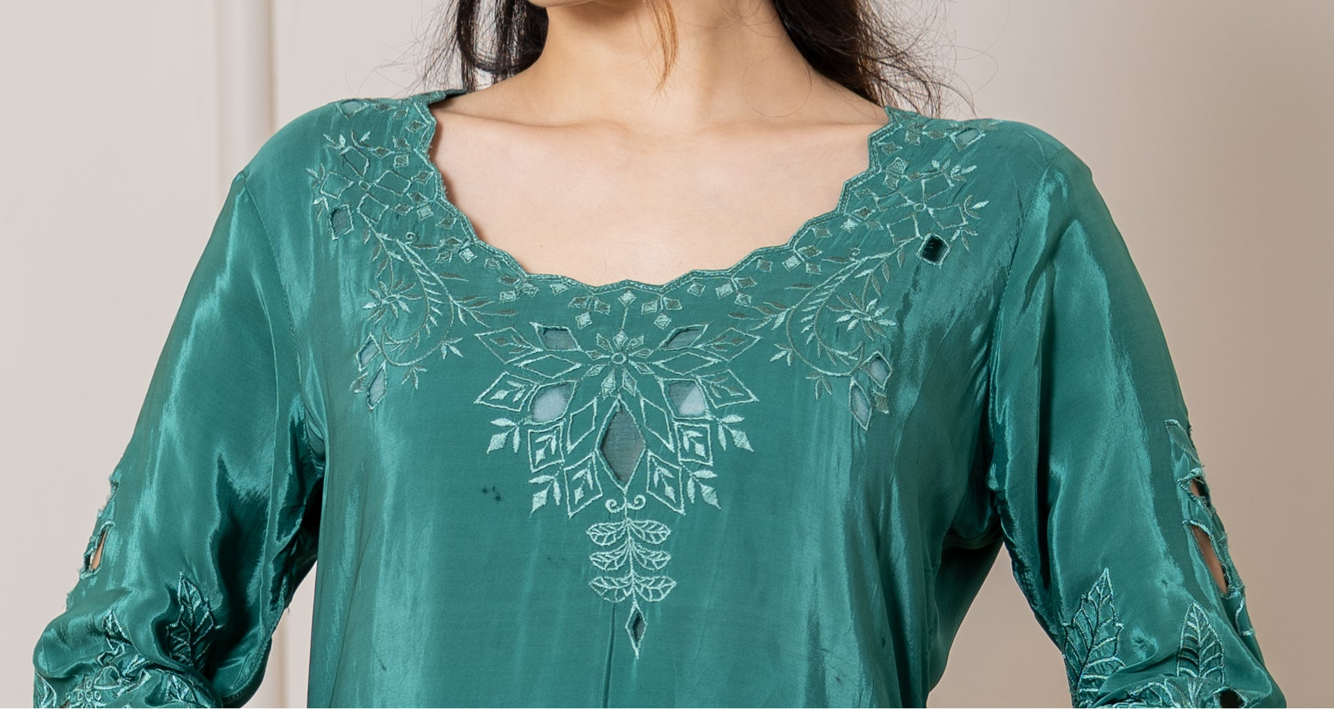 Husna – Emerald Natural Silk Cutwork