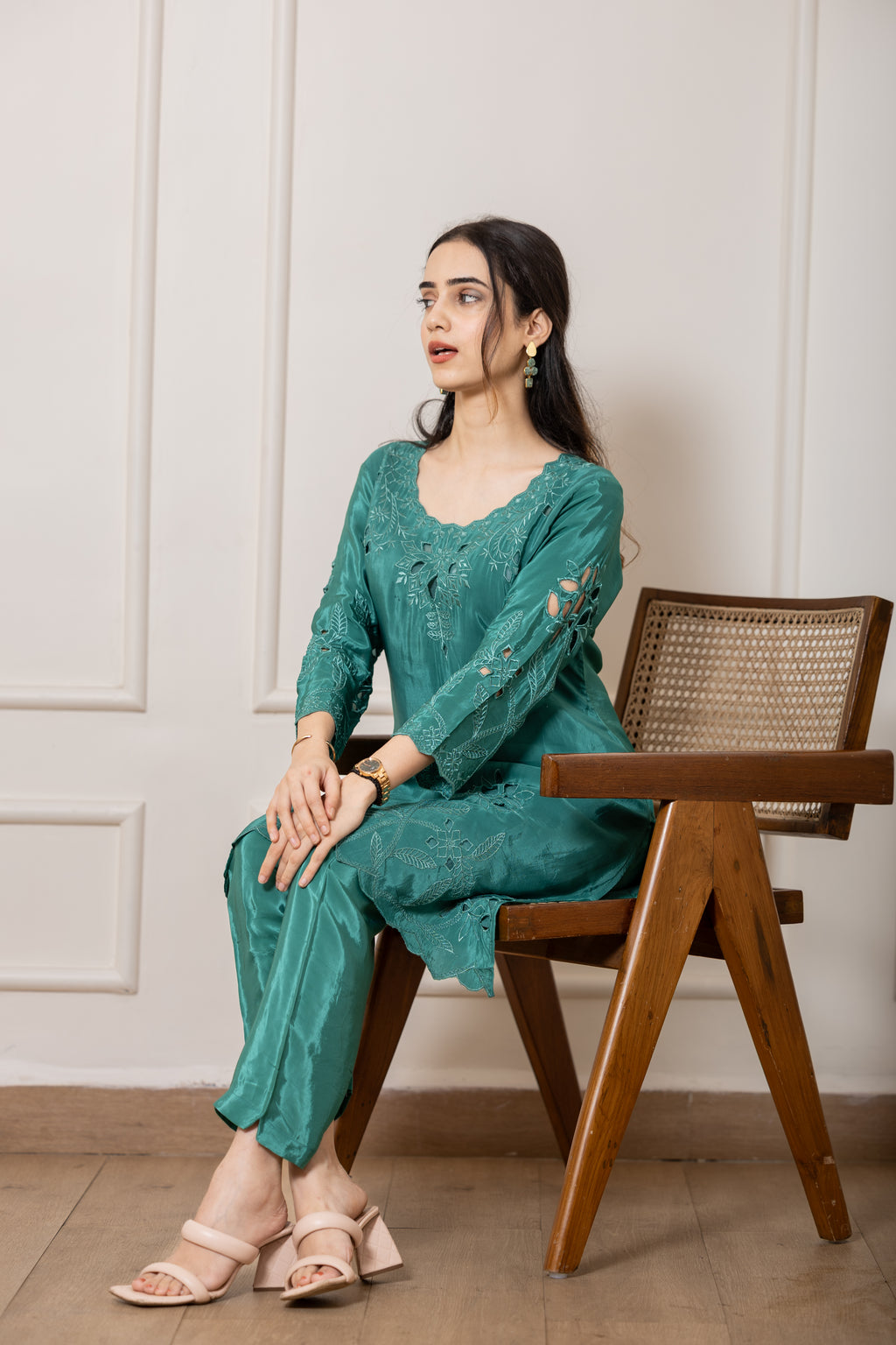 Husna – Emerald Natural Silk Cutwork