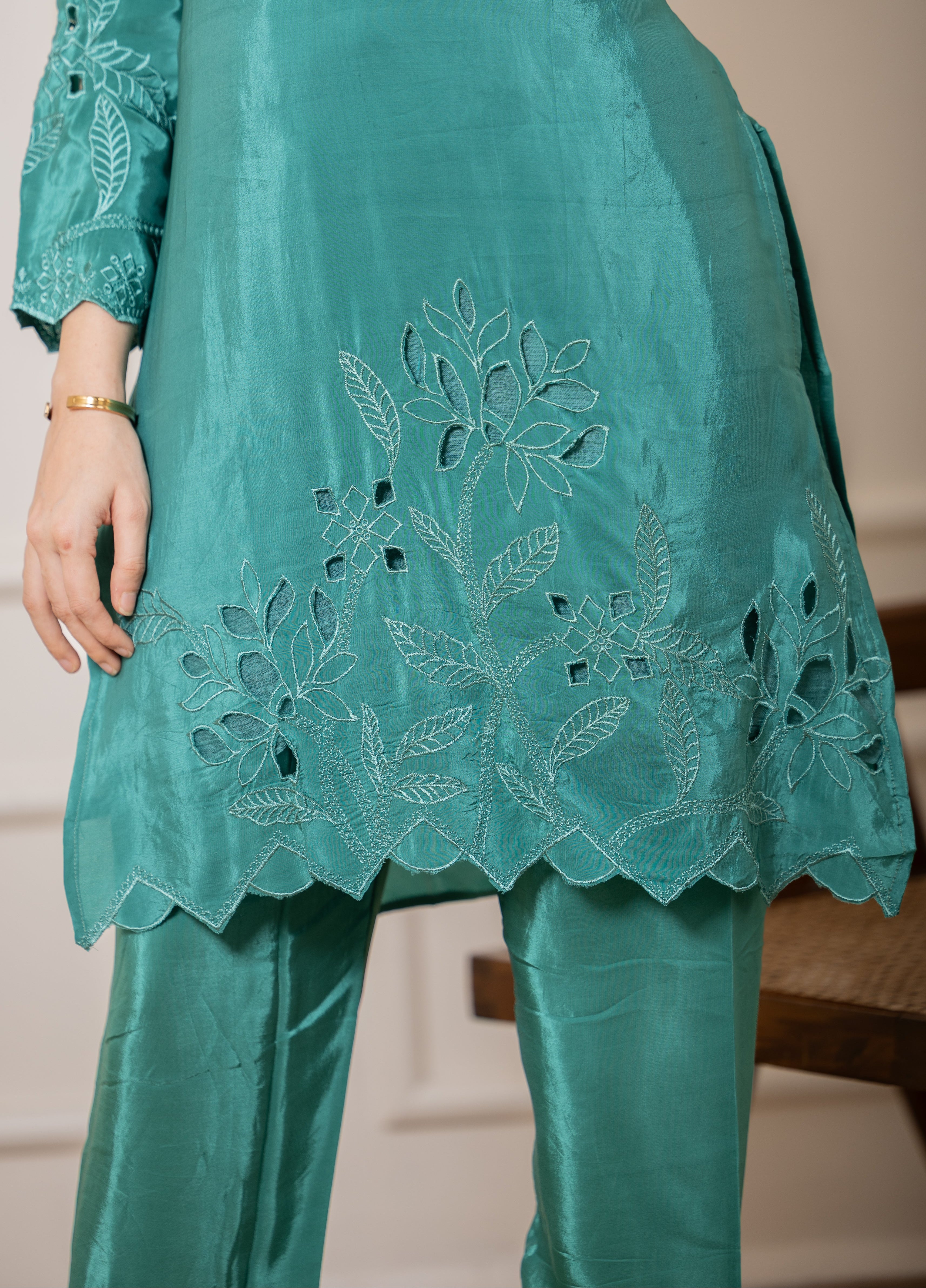Husna – Emerald Natural Silk Cutwork