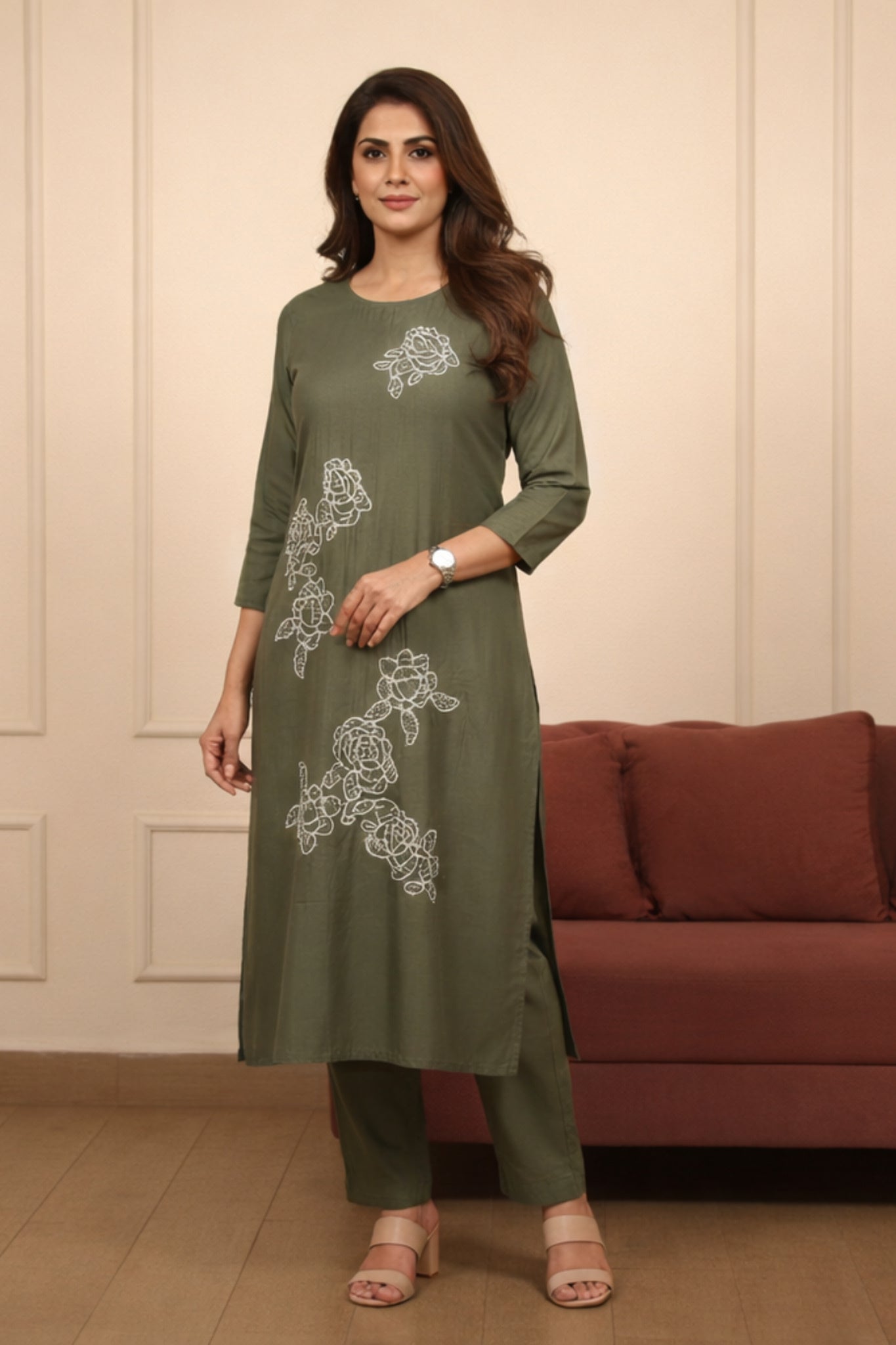 Meher — Floral Embroidered Cotton-Mix