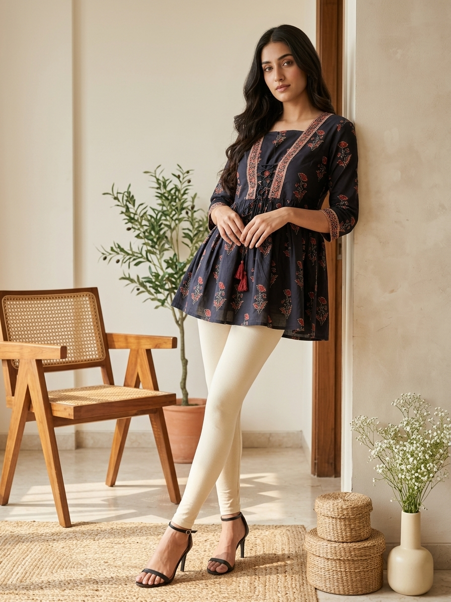 Black Front Tie Knot Kurti