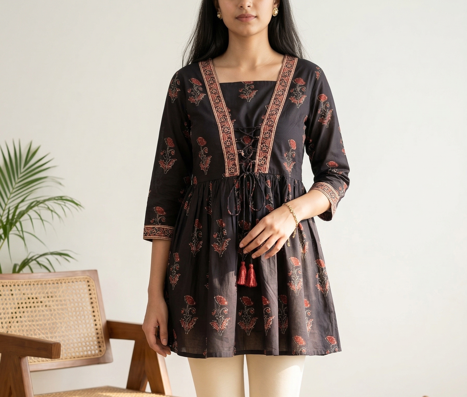 Black Front Tie Knot Kurti