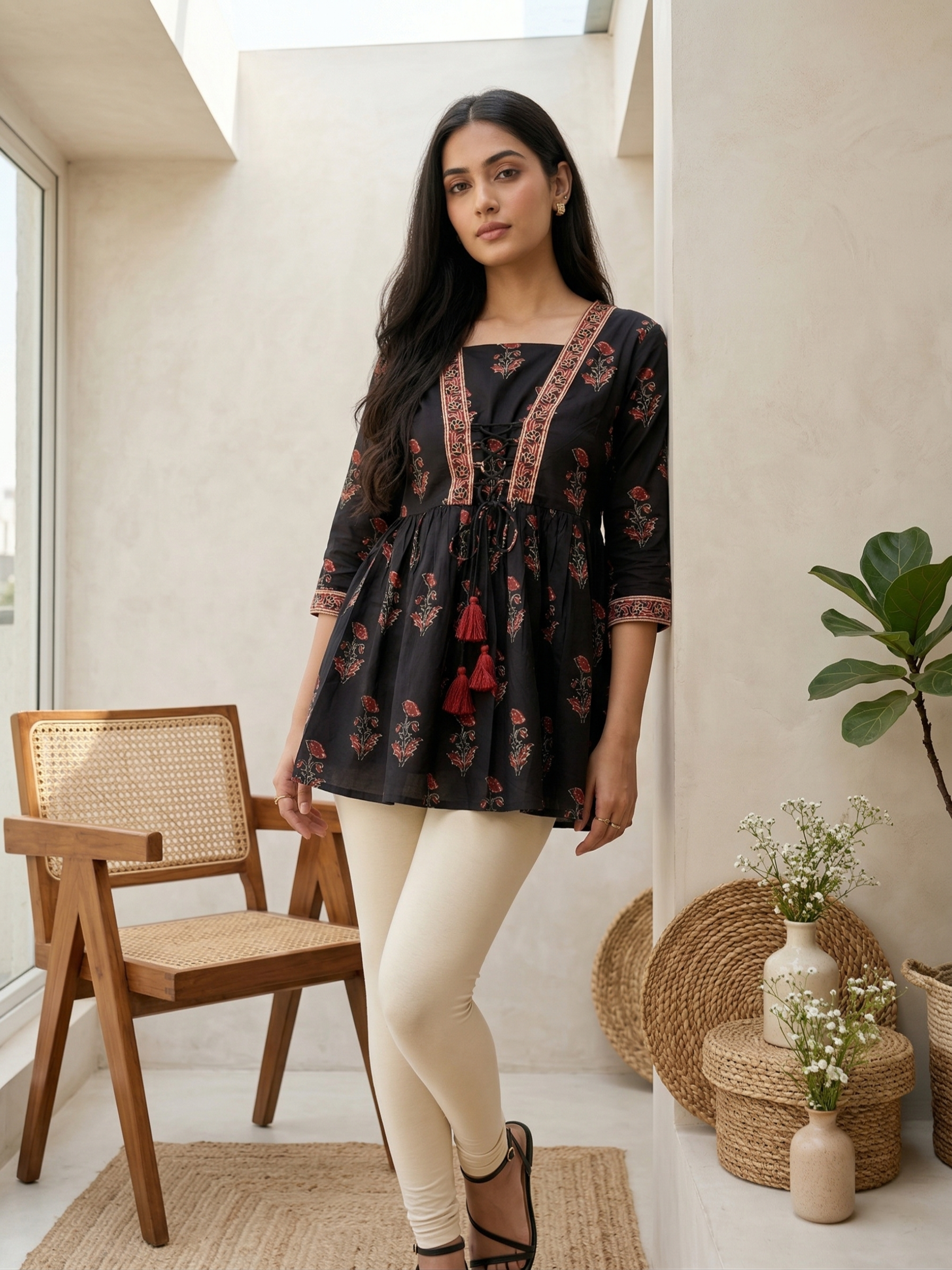 Black Front Tie Knot Kurti