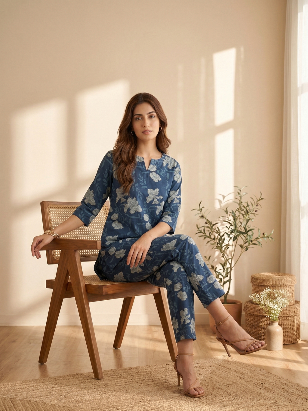 Navy Blue Floral Cotton Co-ord