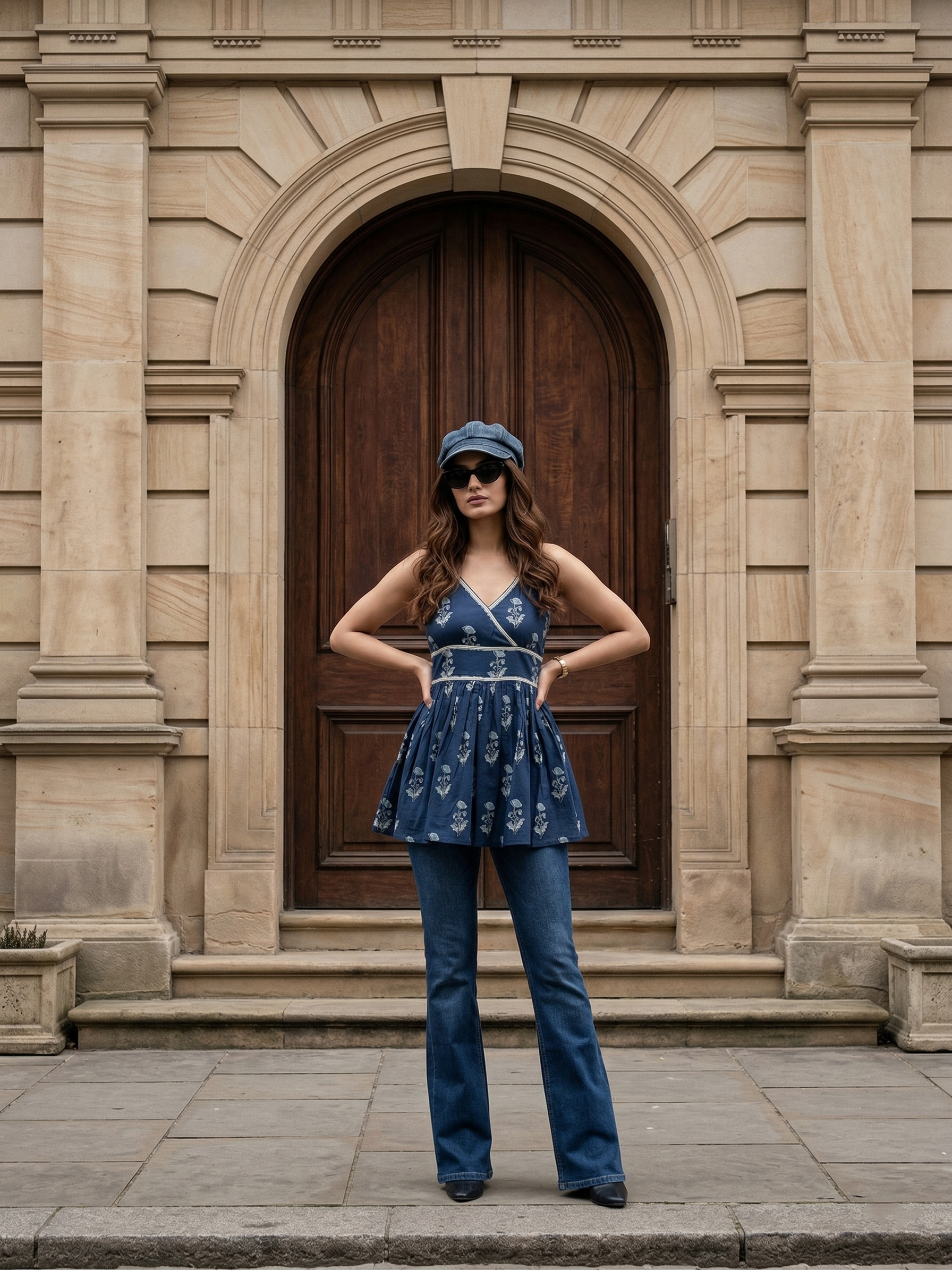 Navy Blue Sleeveless Flare Kurti