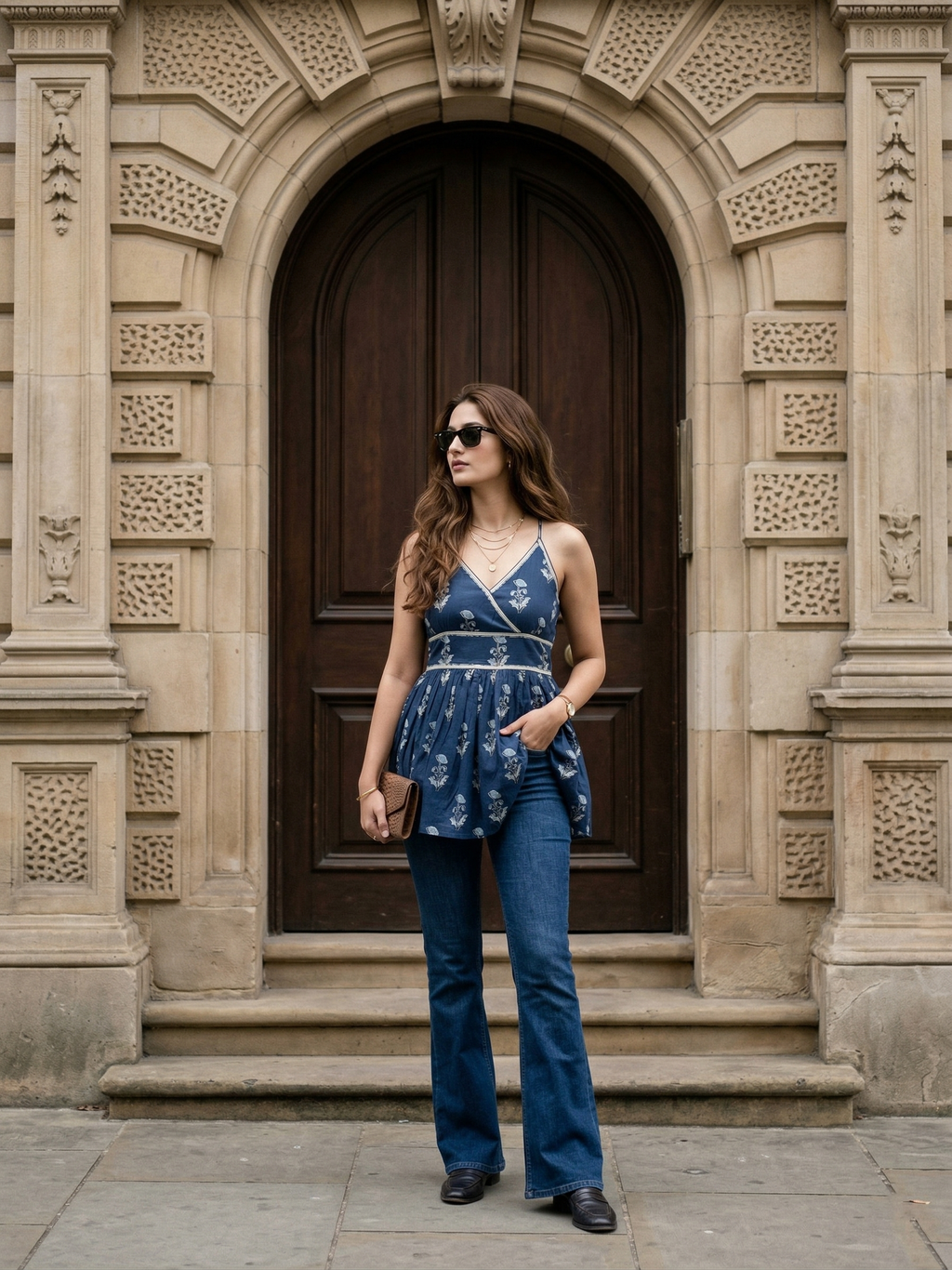 Navy Blue Sleeveless Flare Kurti