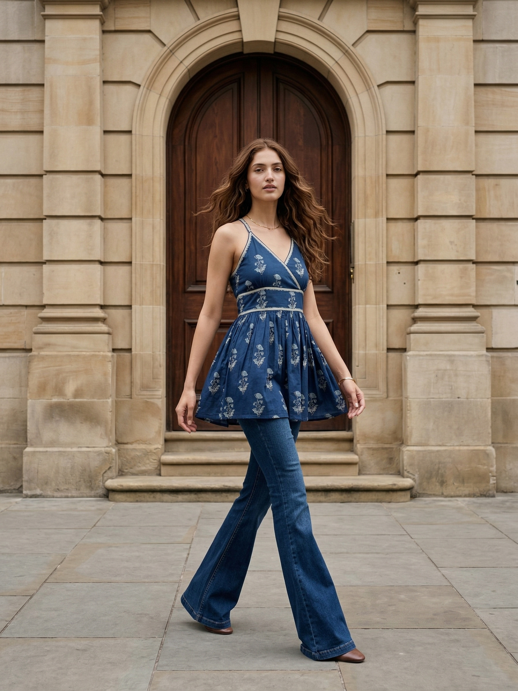 Navy Blue Sleeveless Flare Kurti