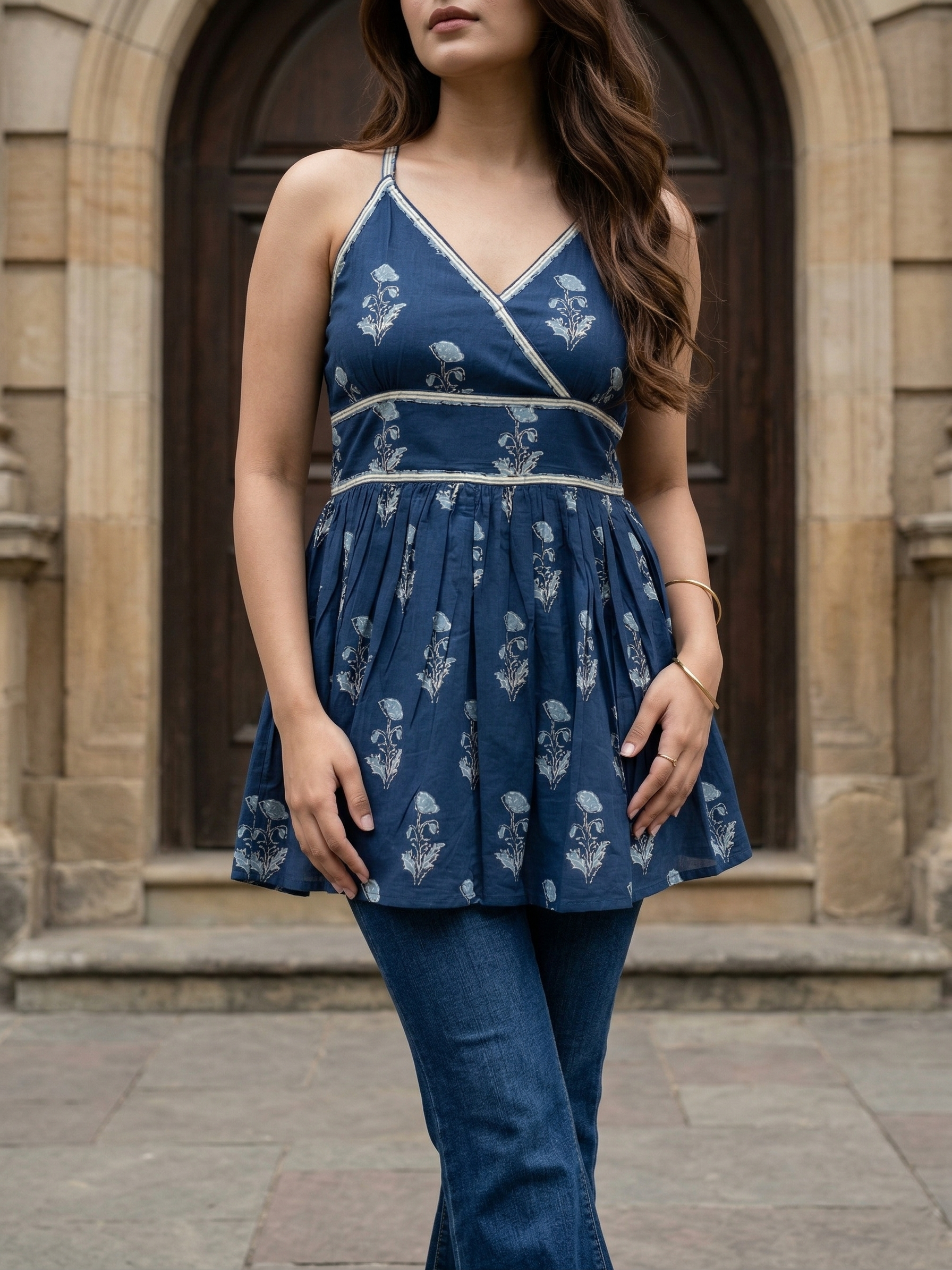 Navy Blue Sleeveless Flare Kurti