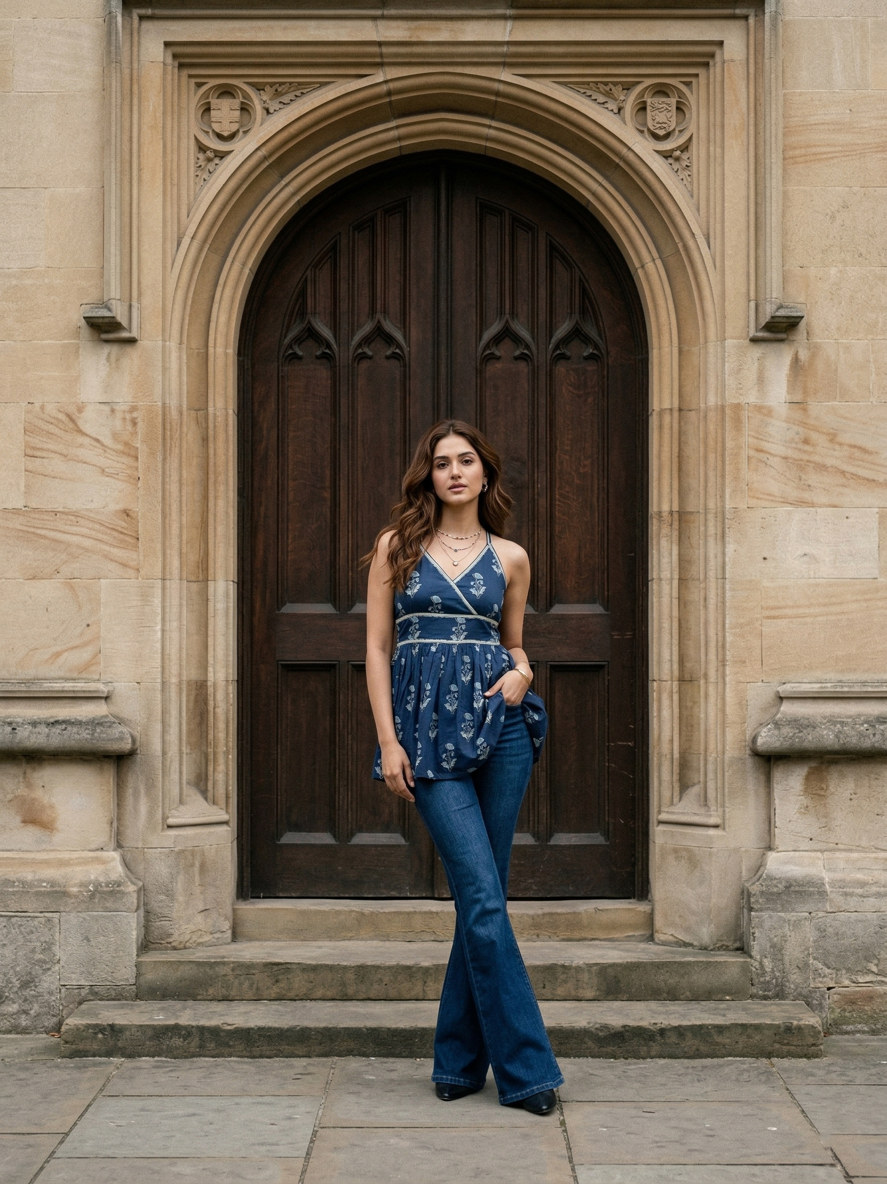 Navy Blue Sleeveless Flare Kurti