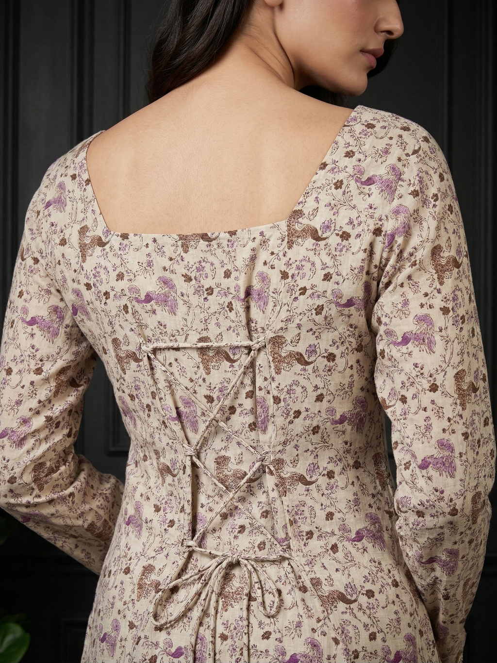Back Knot Bell Sleeve Kurti - Cream