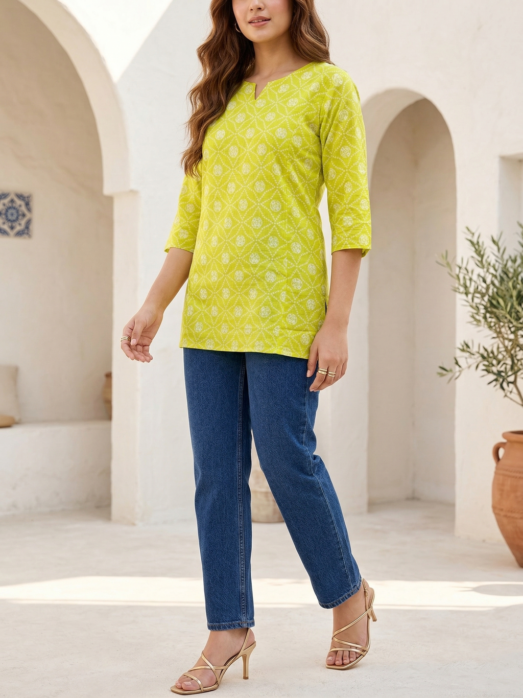 Lemon Green Cotton Kurti