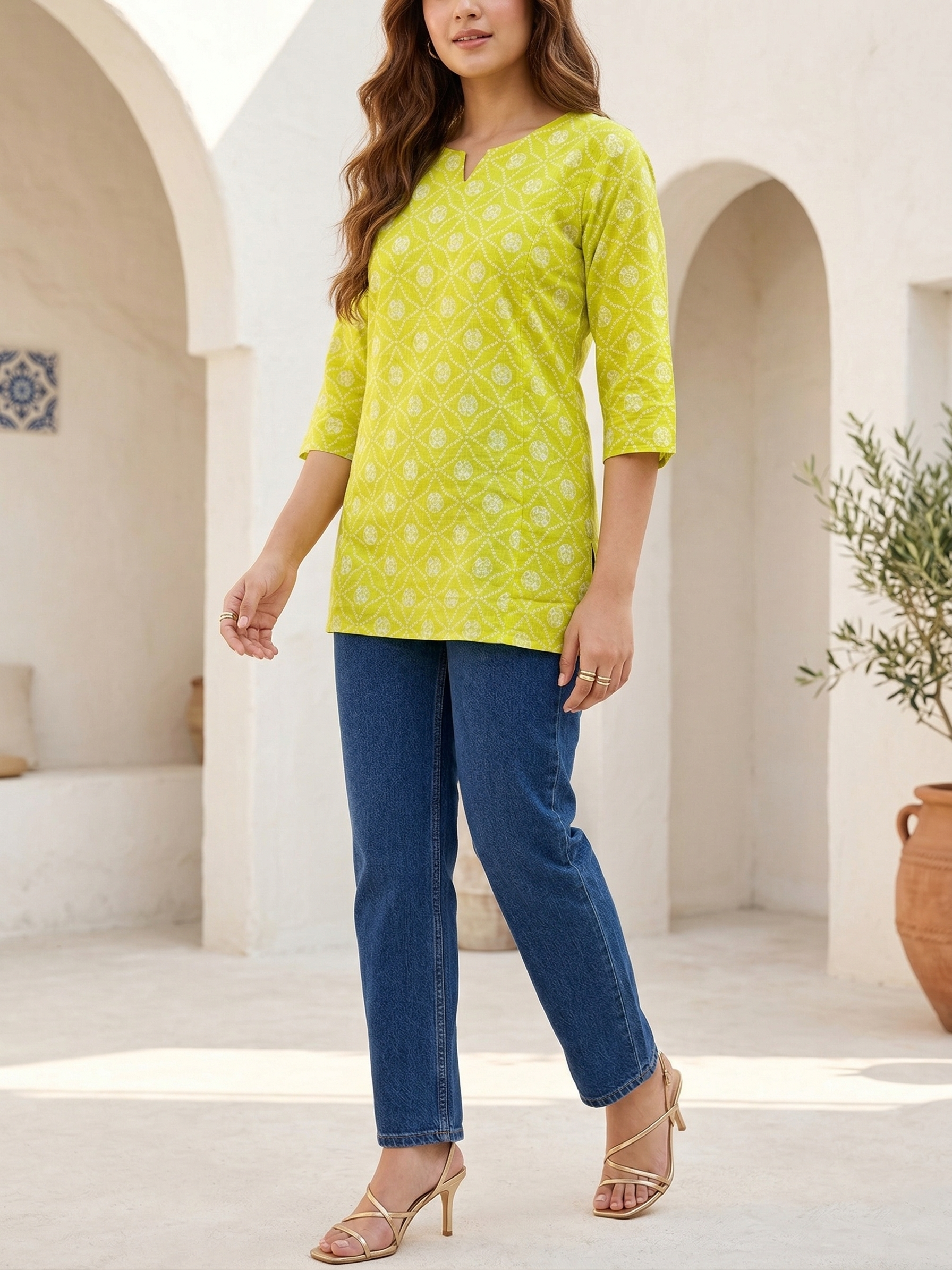Lemon Green Cotton Kurti