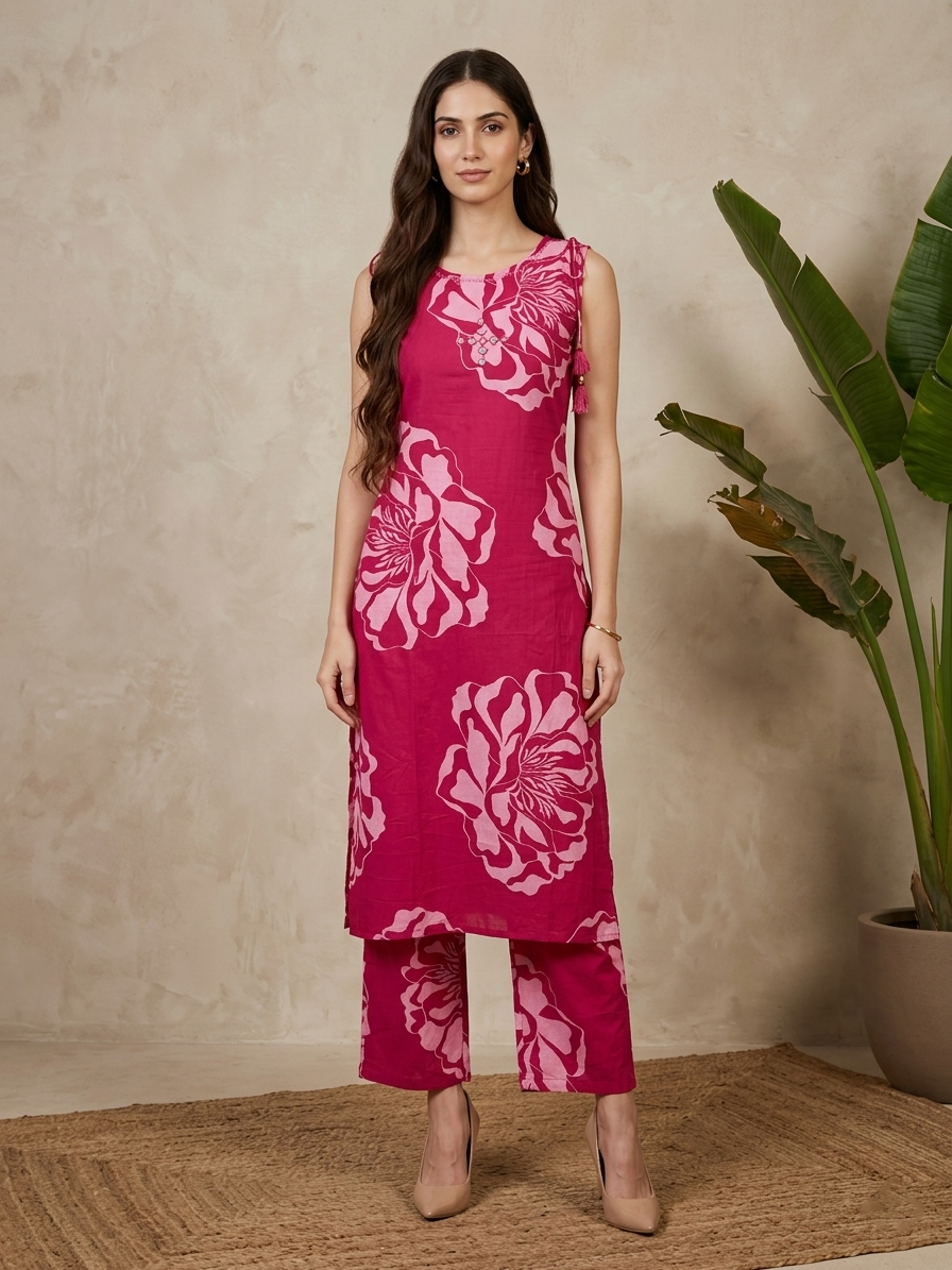 Pink Cotton Co-ord (Sleeves provided)