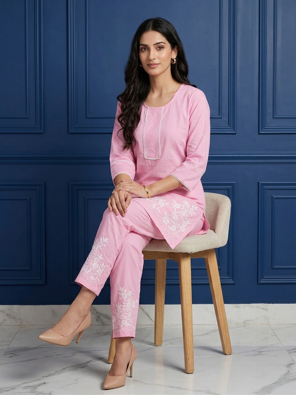 Powder Pink Embroidered Co-ord