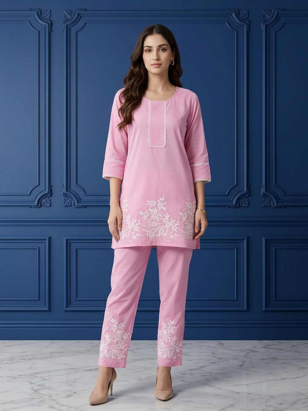 Powder Pink Embroidered Co-ord