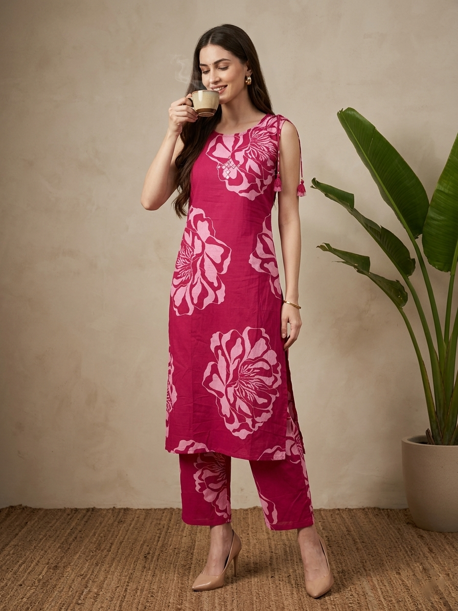 Pink Cotton Co-ord (Sleeves provided)