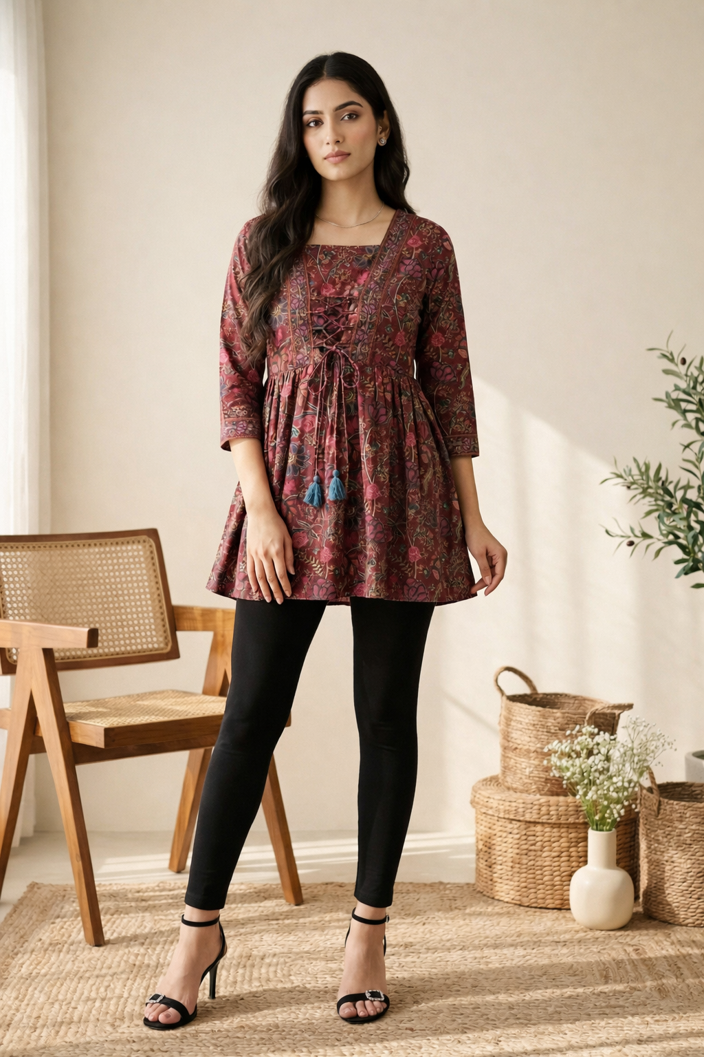 Maroon Front Tie Knot Kurti