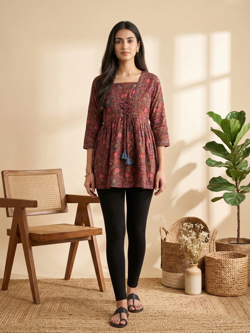 Maroon Front Tie Knot Kurti