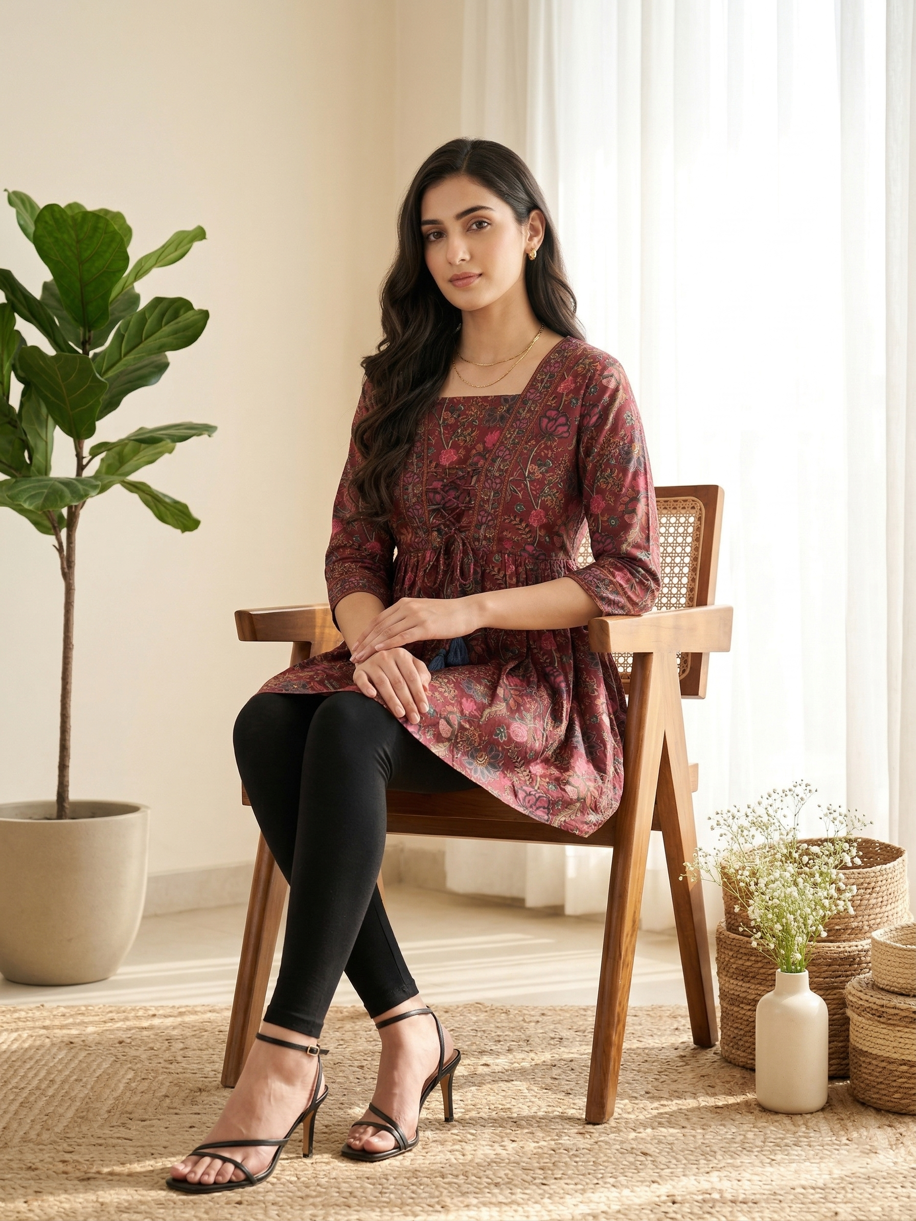 Maroon Front Tie Knot Kurti