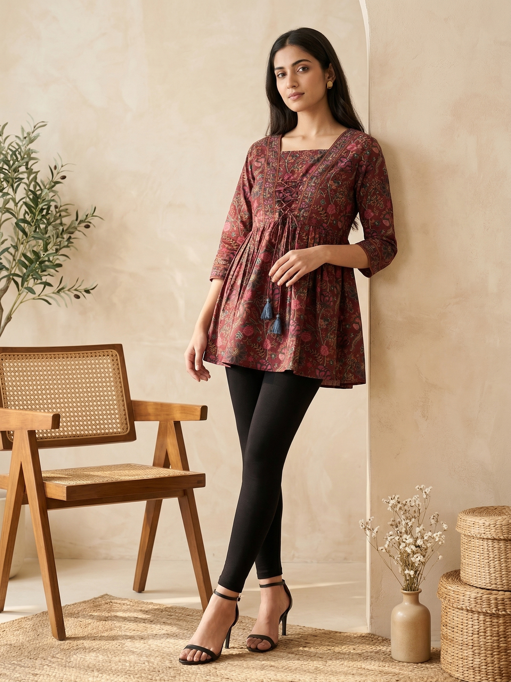 Maroon Front Tie Knot Kurti