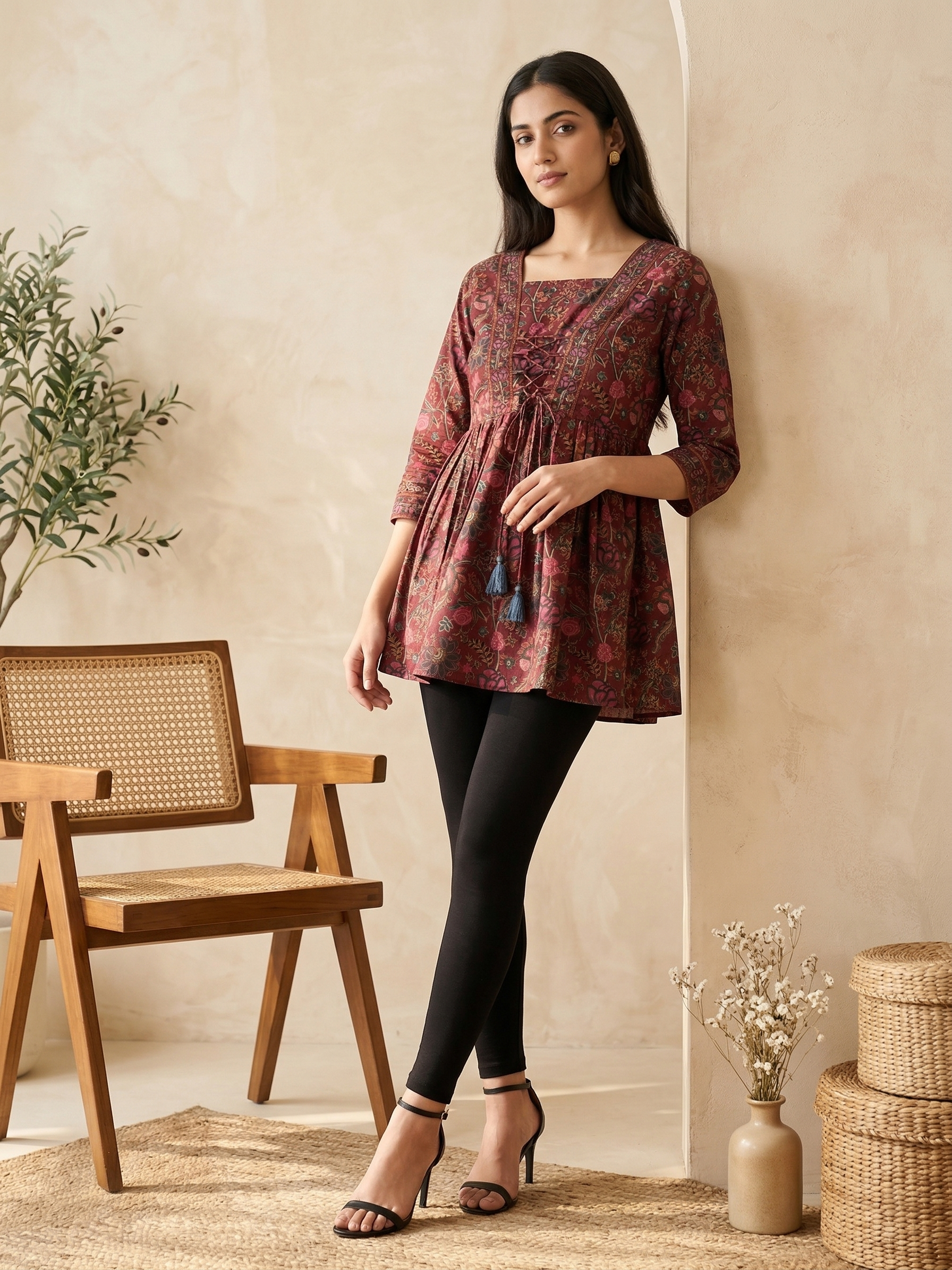 Maroon Front Tie Knot Kurti