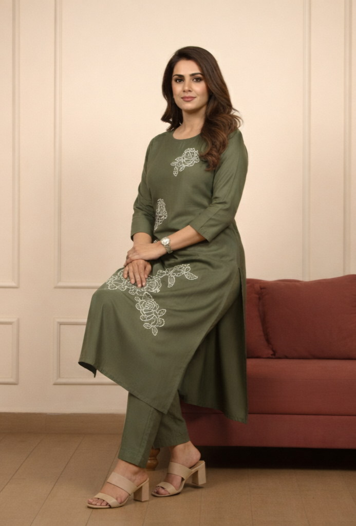 Meher — Floral Embroidered Cotton-Mix