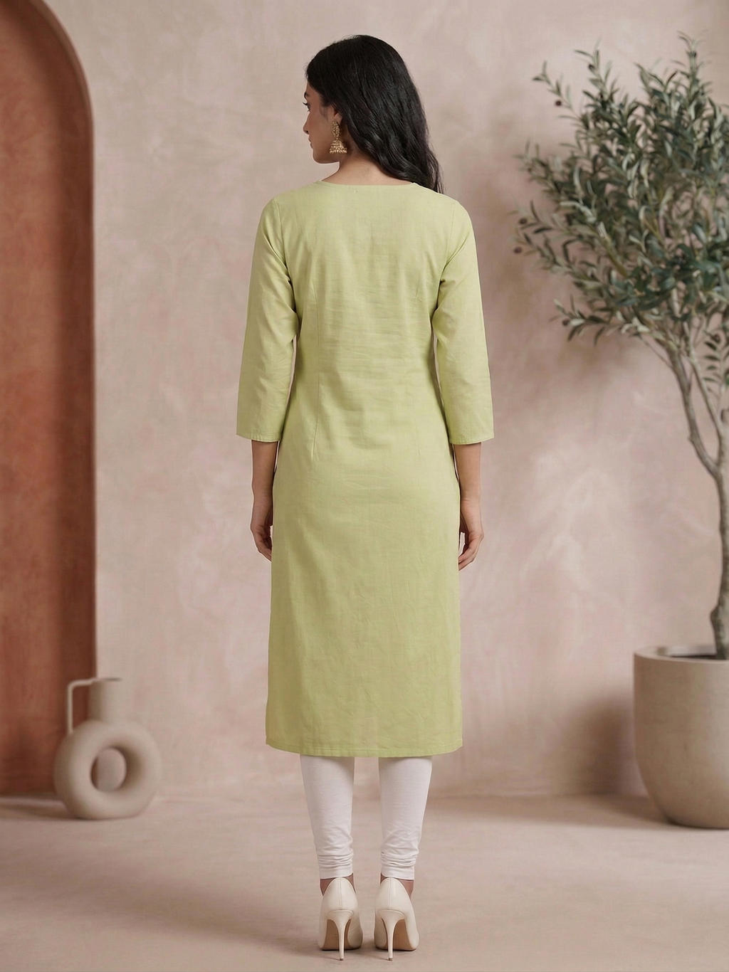Pista Green Long Embroidered Kurti