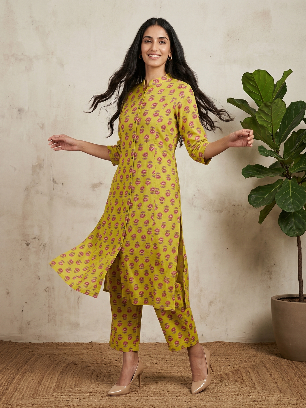 Mustard Long Kurta Co-ord