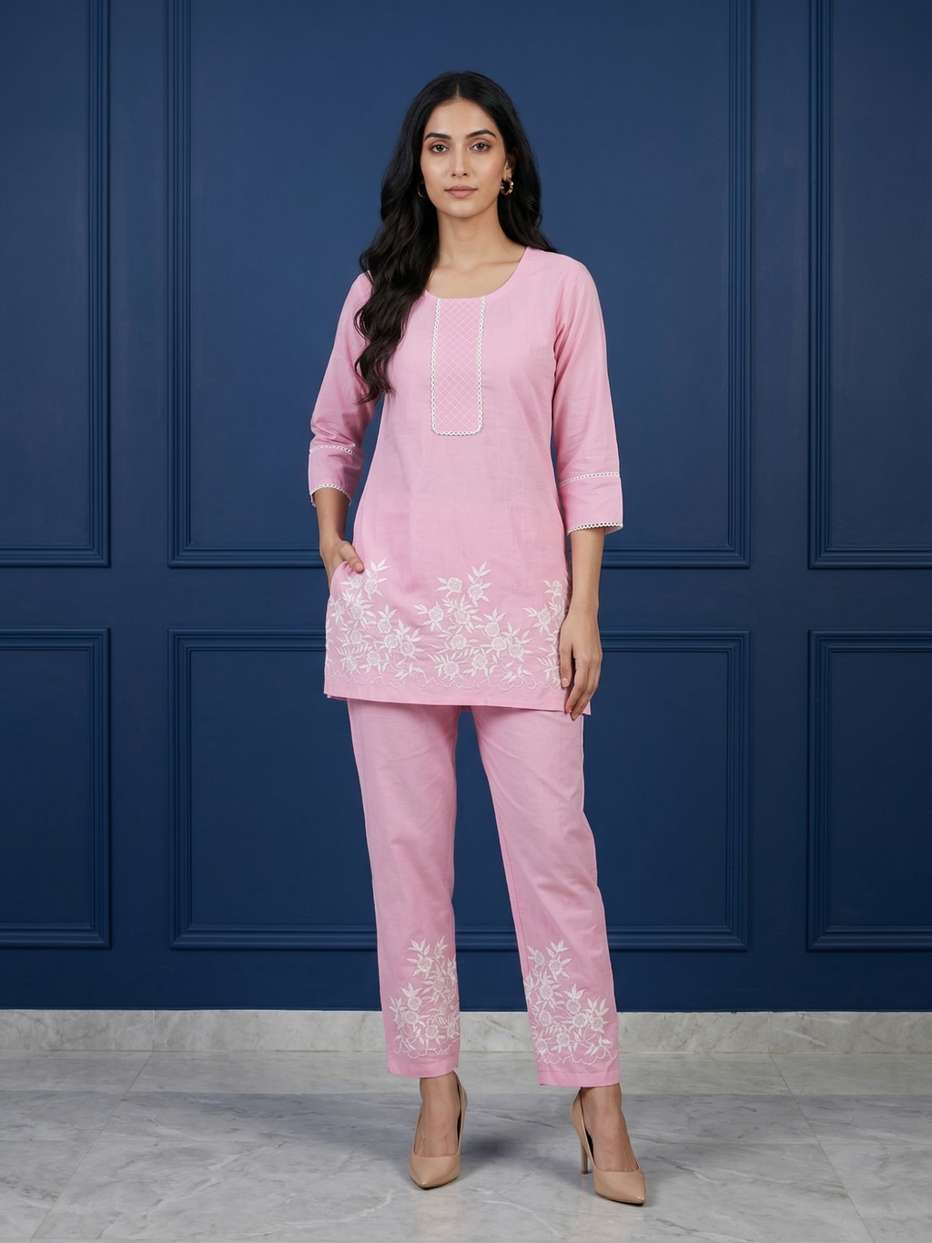 Powder Pink Embroidered Co-ord
