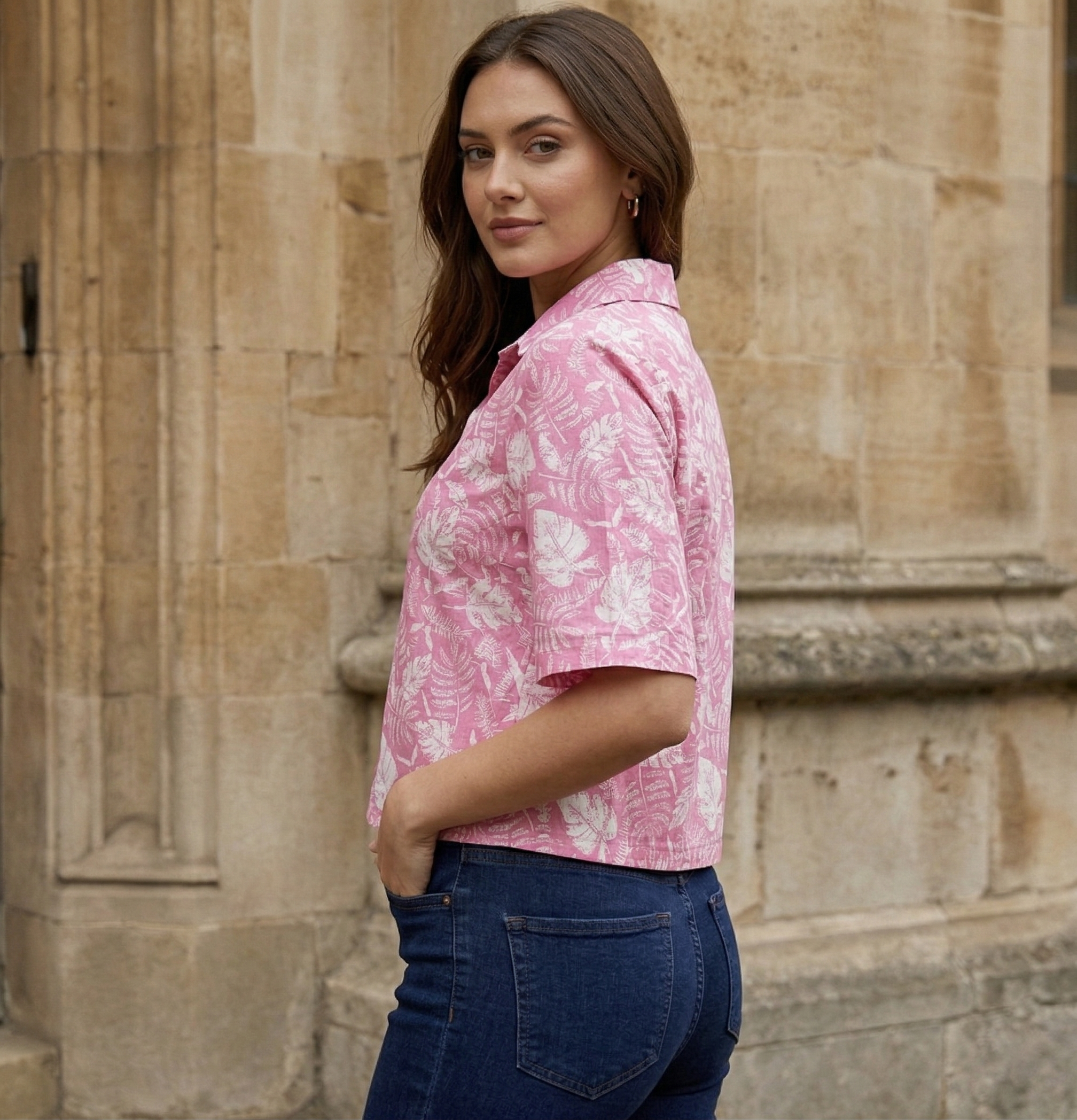 Pink Cotton Casual Shirt