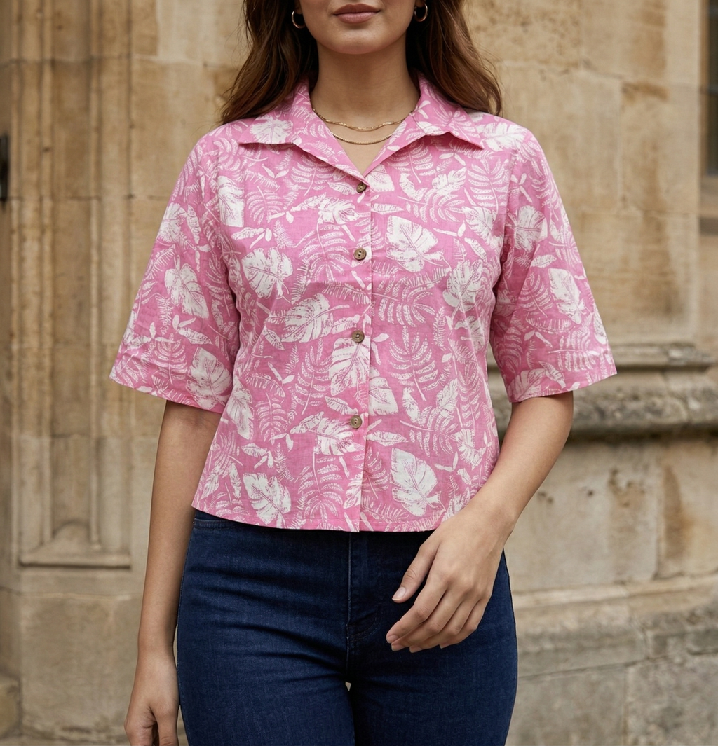 Pink Cotton Casual Shirt