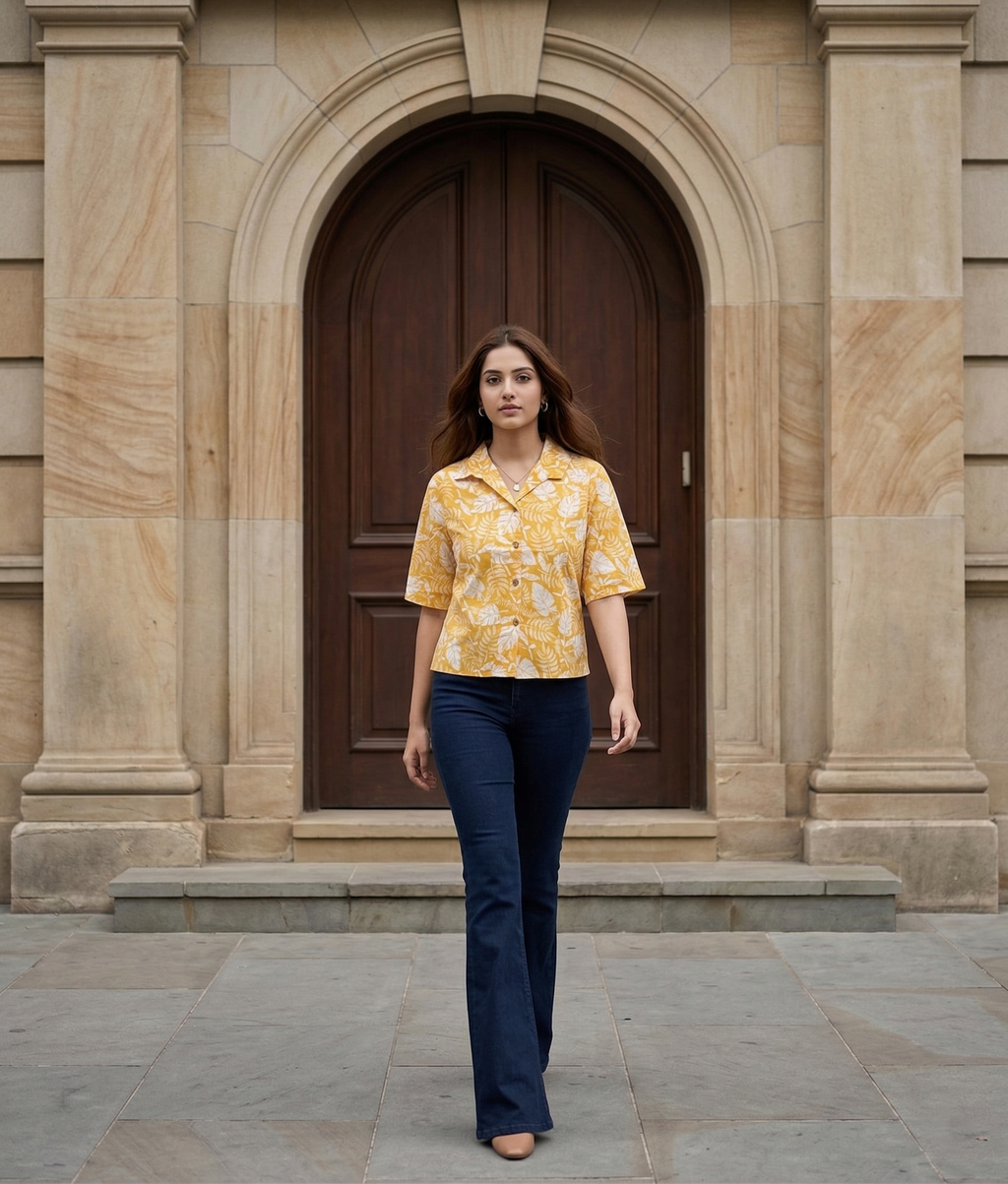 Yellow Cotton Casual Shirt
