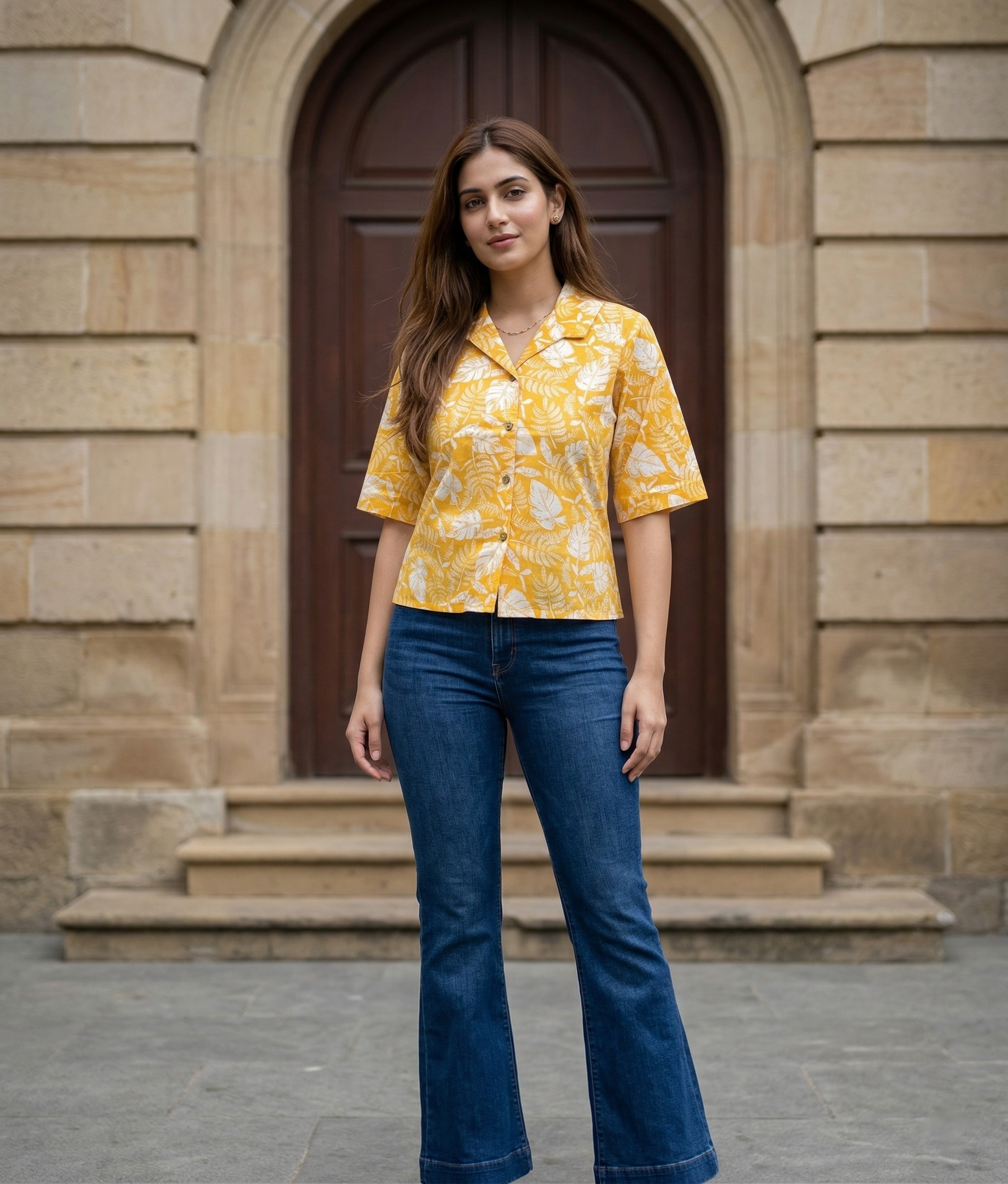 Yellow Cotton Casual Shirt