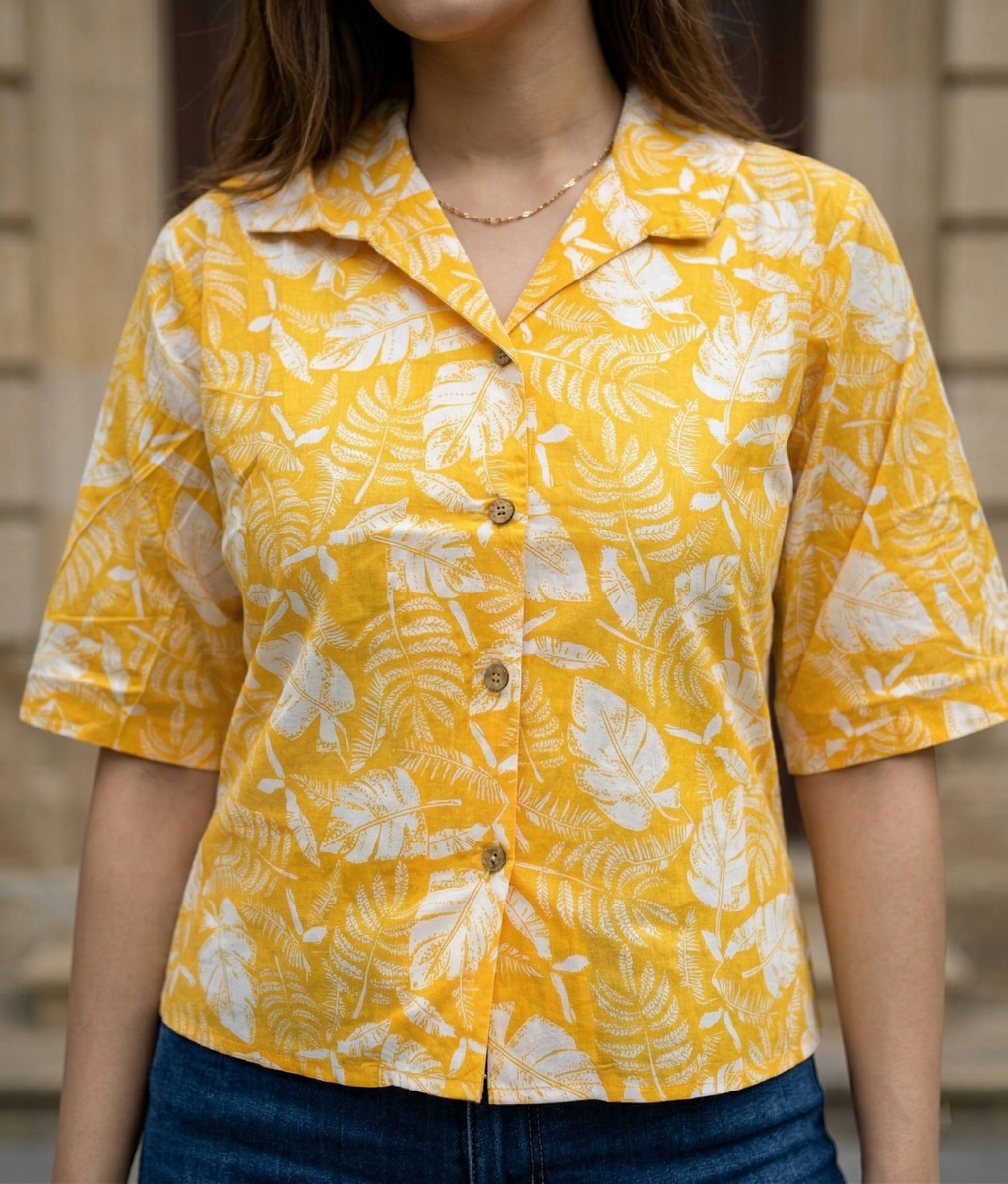 Yellow Cotton Casual Shirt