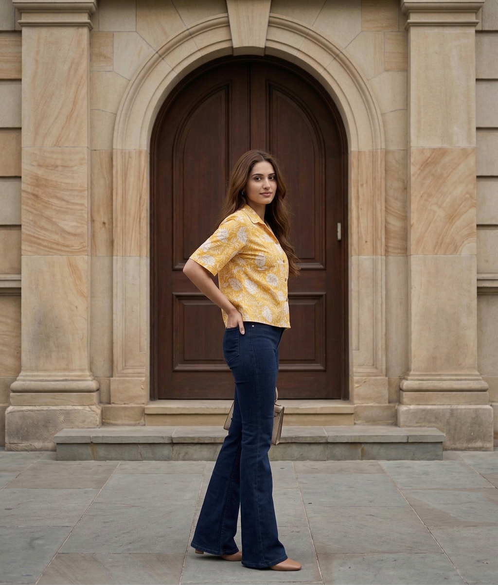 Yellow Cotton Casual Shirt