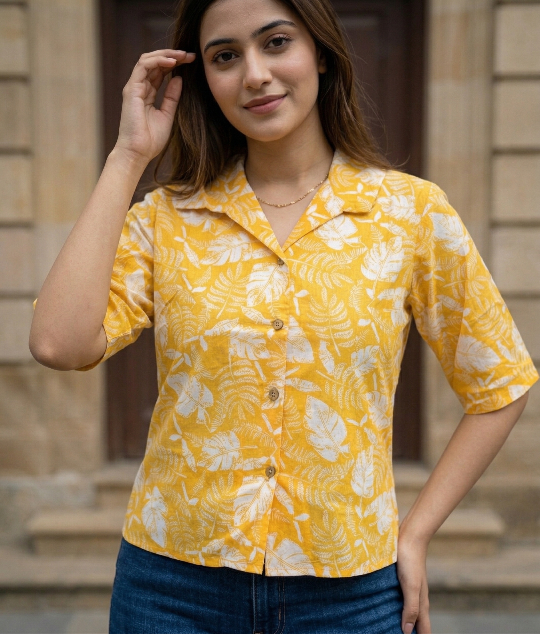 Yellow Cotton Casual Shirt