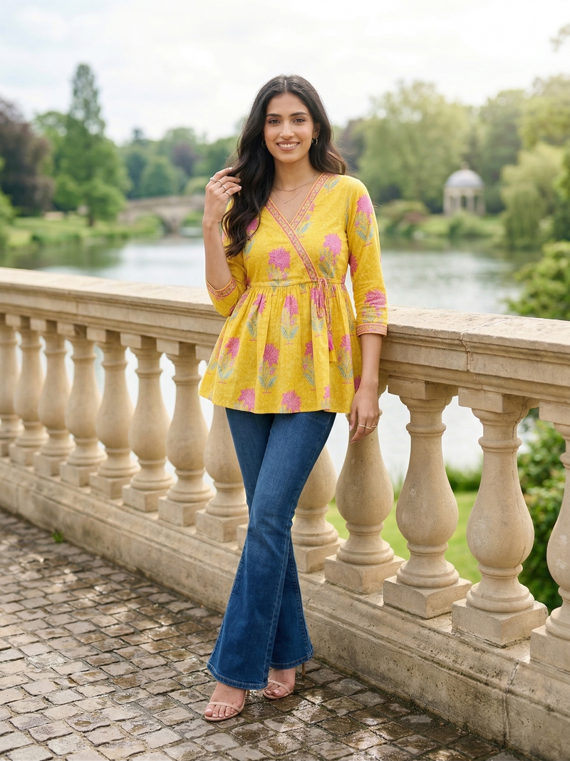 Yellow Tie-up Knot Kurti